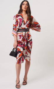 White Orange And Fuchsia Floral Midi Dress